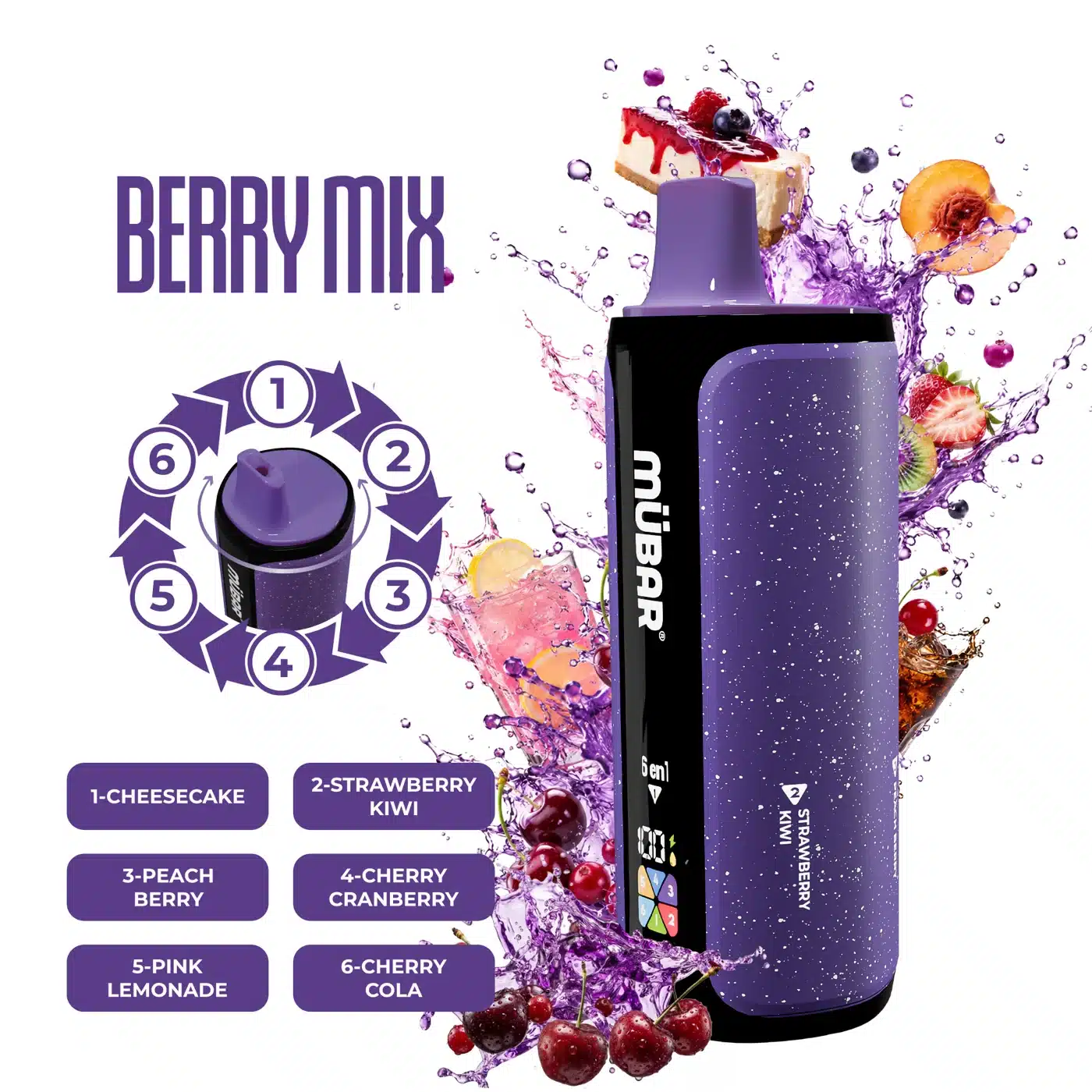 MUBAR 6EN1 240K Berry Mix 0mg pod recargable 6 sabores
