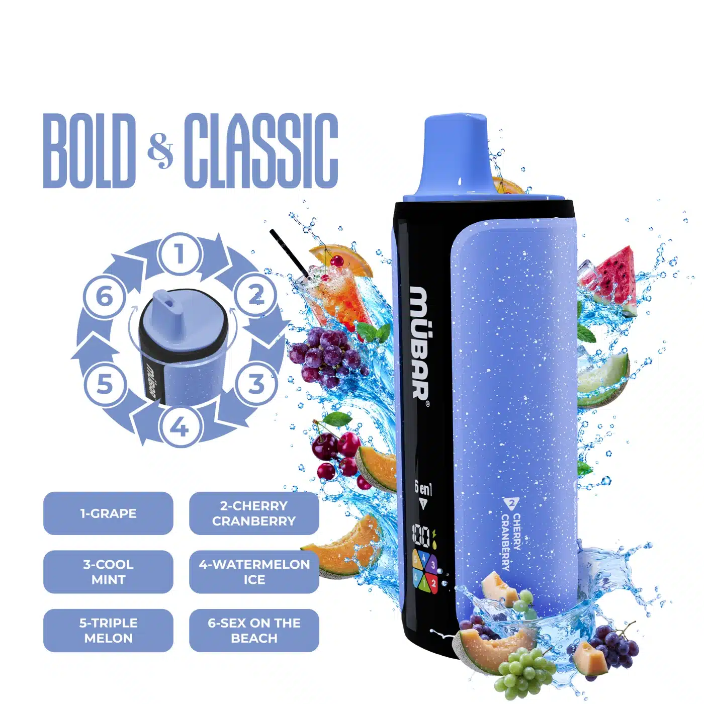 MUBAR 6EN1 240K Bold & Classic 0mg pod recargable 6 sabores