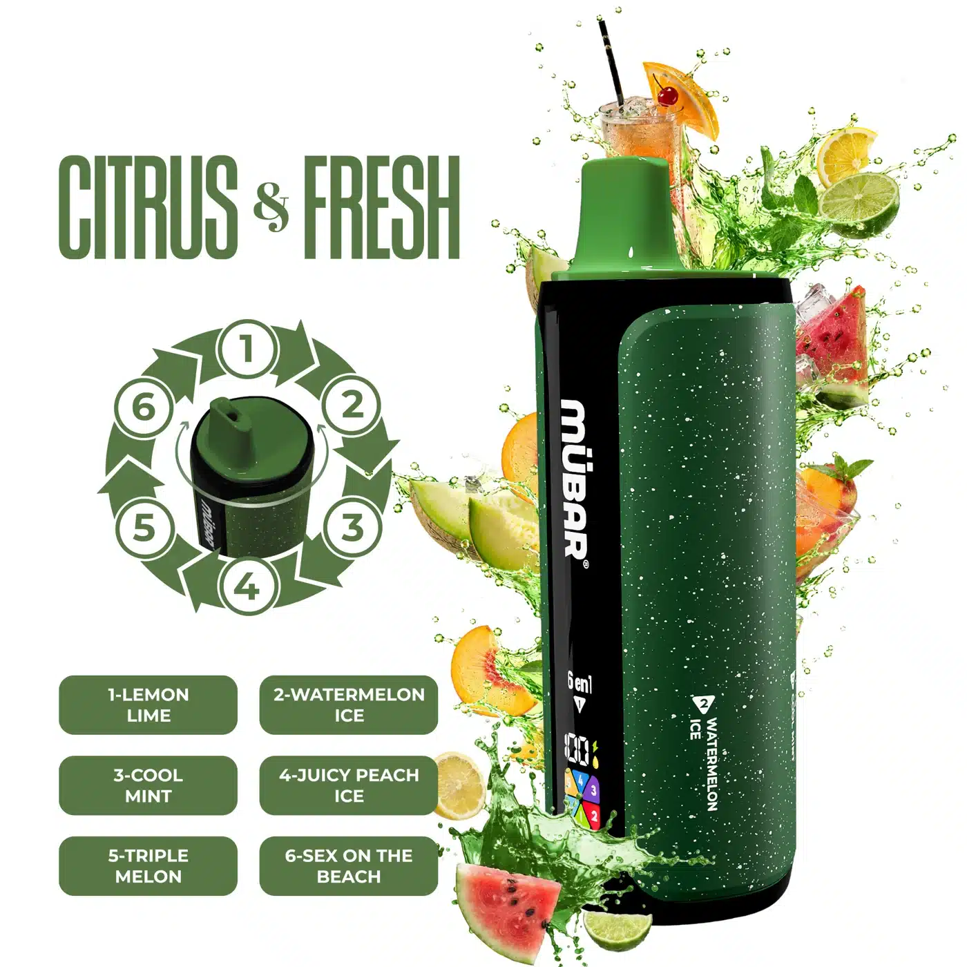 MUBAR 6EN1 240K Citrus & Fresh 0mg pod recargable 6 sabores