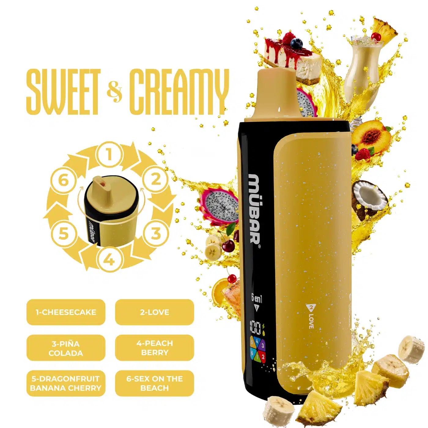MUBAR 6EN1 240K Sweet & Creamy 0mg pod recargable 6 sabores