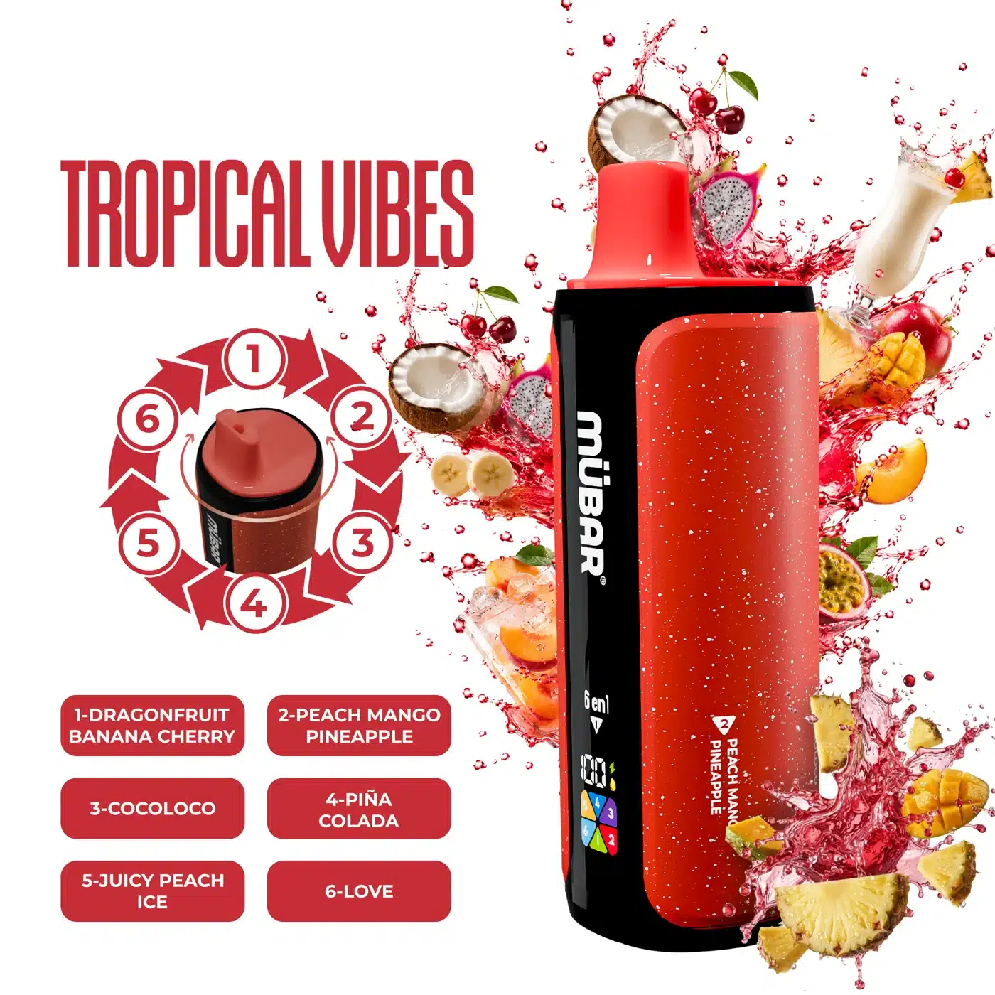 MUBAR 6EN1 240K Tropical Vibes 0mg pod recargable 6 sabores